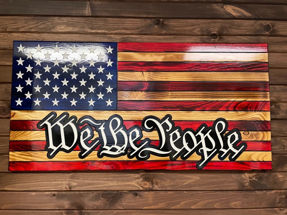 We The People Rustic Wooden American Flag - Ozark Cabin Décor, LLC