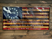 Rustic 1776 Betsy Ross 13 Star Waving Wooden Flag w/2nd Amendment - Engraved - Ozark Cabin Décor, LLC