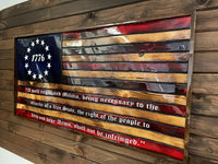 Rustic 1776 Betsy Ross 13 Star Waving Wooden Flag w/2nd Amendment - Engraved - Ozark Cabin Décor, LLC