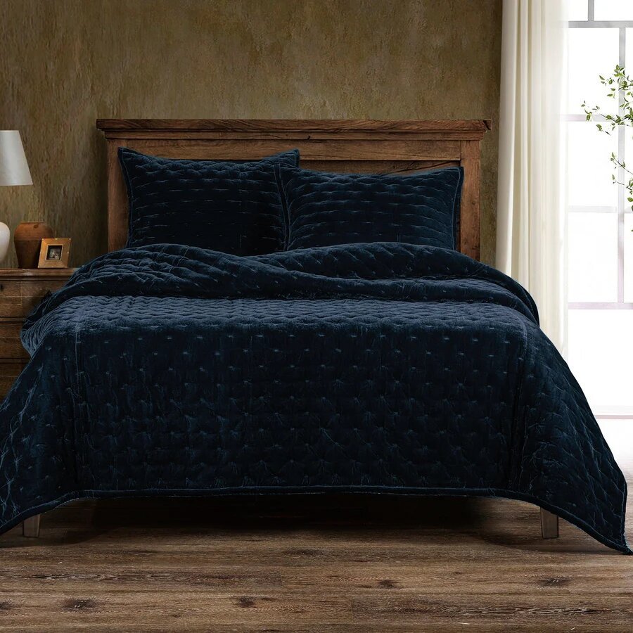 Stella Faux Silk Velvet Pintuck Quilt Set - King - Ozark Cabin Décor, LLC