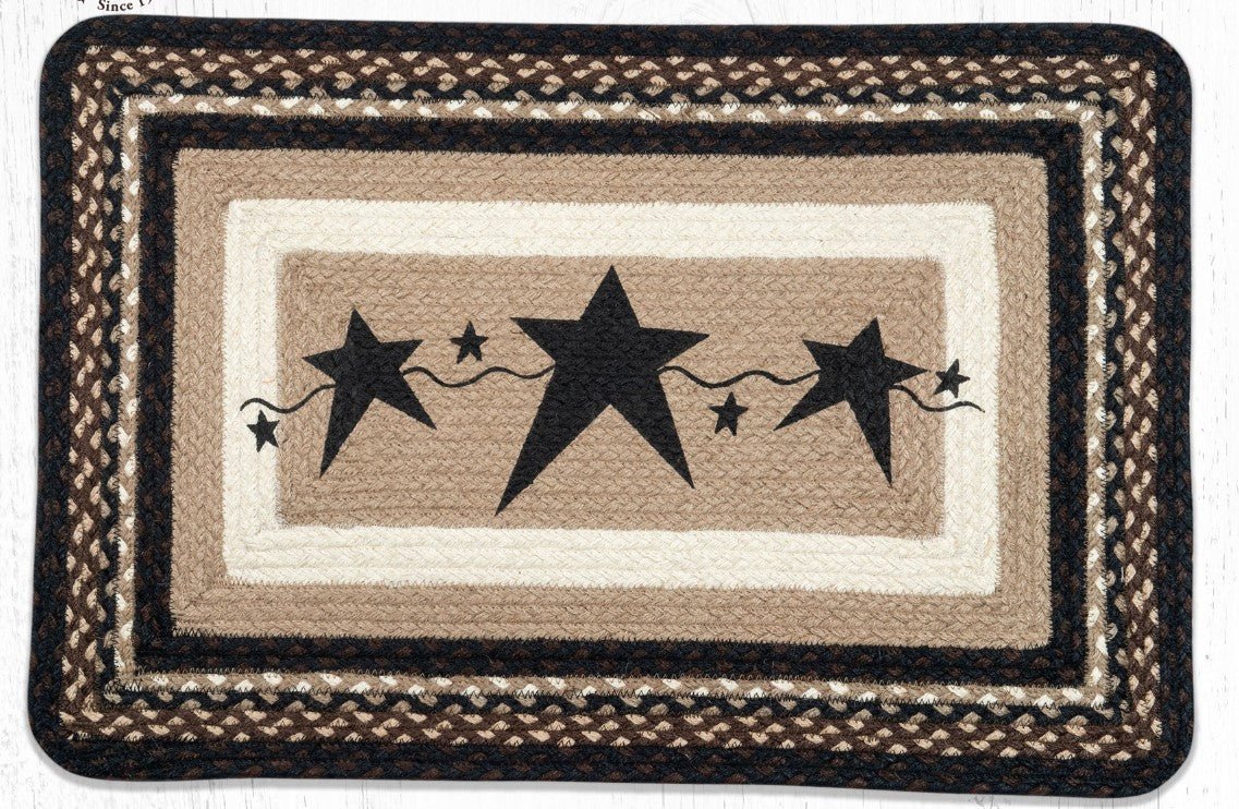 Black Primitive Stars Patch Printed Rug - Ozark Cabin Décor, LLC