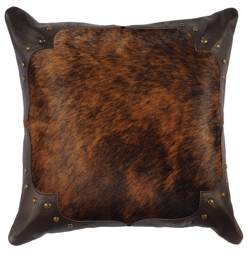 Dark Brindle Studded Leather Pillow - Ozark Cabin Décor, LLC