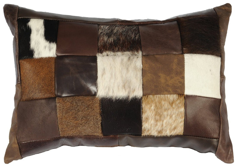 Patchwork Leather Pillow (12"x18") - Ozark Cabin Décor, LLC