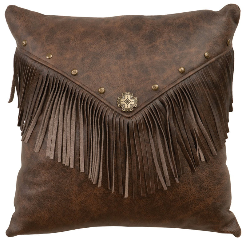 Brown Fringed Texas Leather Pillow - Ozark Cabin Décor, LLC