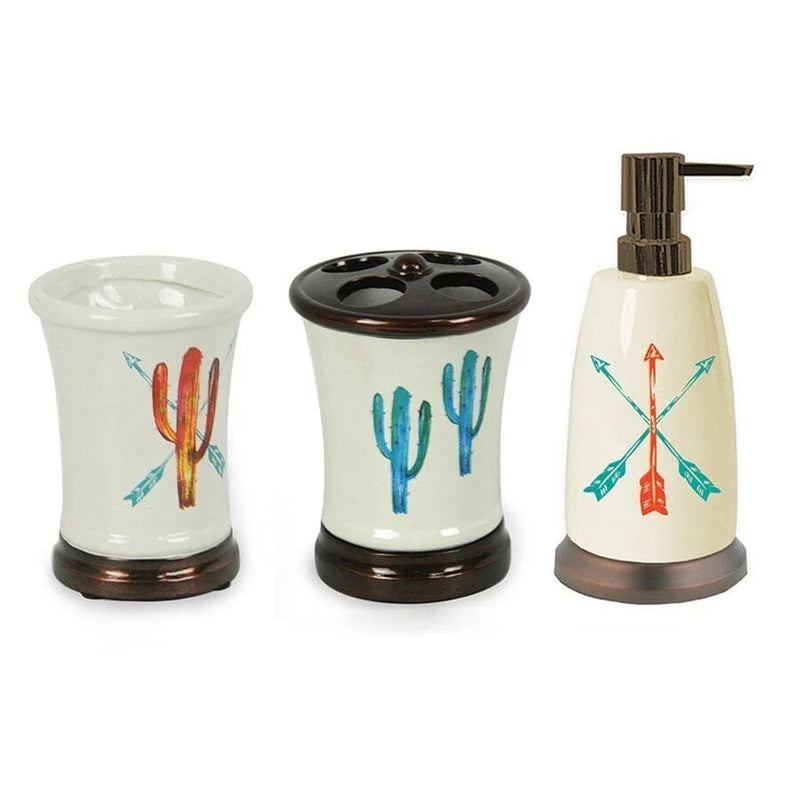 Cactus 8 - PC Bathroom Accessory and Cream Towel Set - Ozark Cabin Décor, LLC