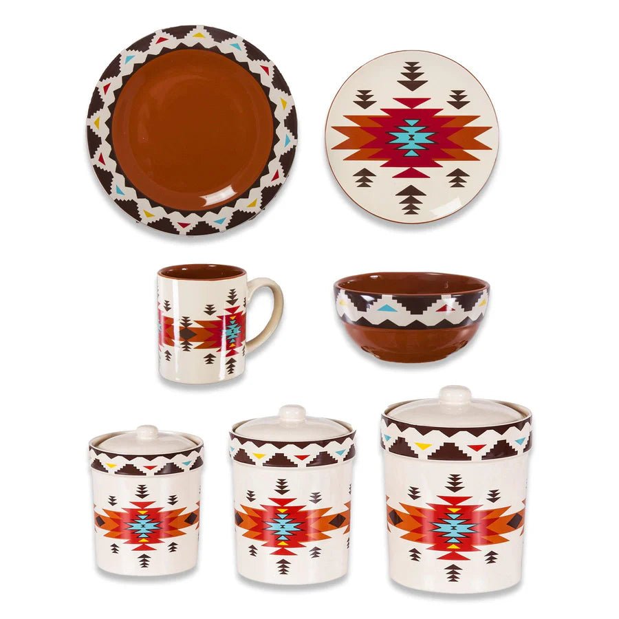 Del Sol Aztec 19 - Pc Dinnerware and Canister Set - Ozark Cabin Décor, LLC