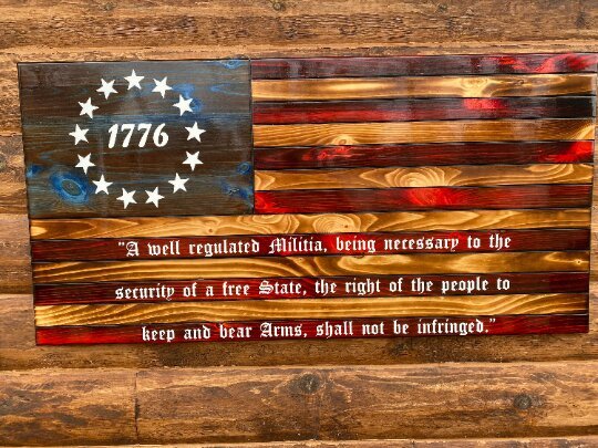 Rustic 1776 Betsy Ross Wooden Flag With 2nd Amendment - Engraved - Ozark Cabin Décor, LLC