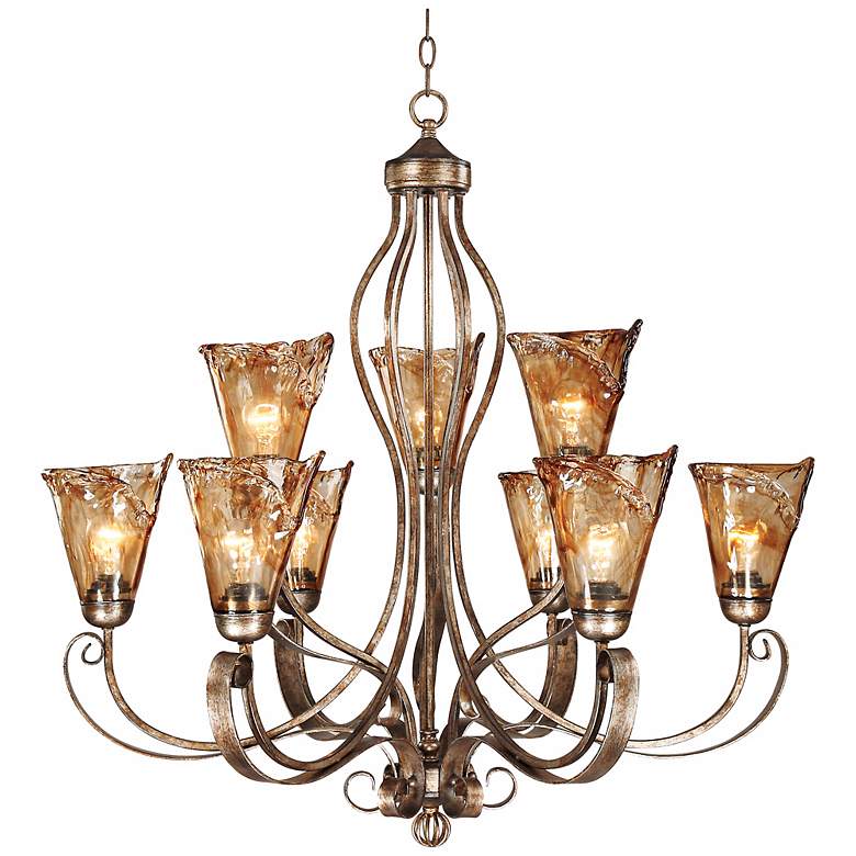 Amber Scroll Art Glass Chandelier - Ozark Cabin Décor, LLC