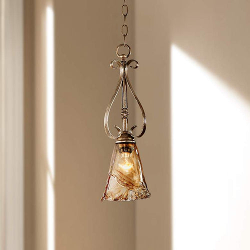 Amber Scroll Bronze and Glass Pendant - Ozark Cabin Décor, LLC