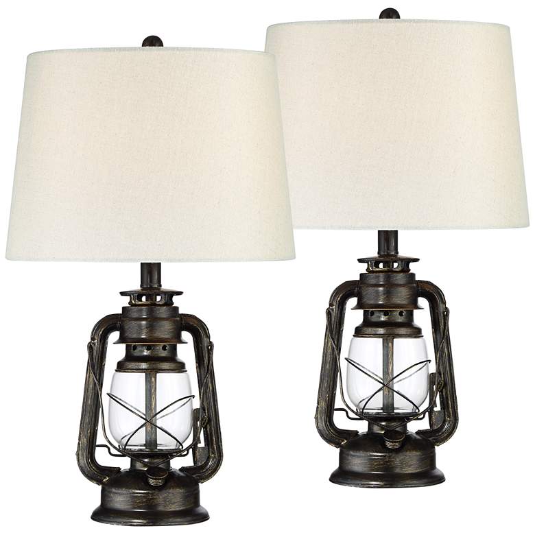 Weathered Bronze Miner Lantern Lamp Set - Ozark Cabin Décor, LLC