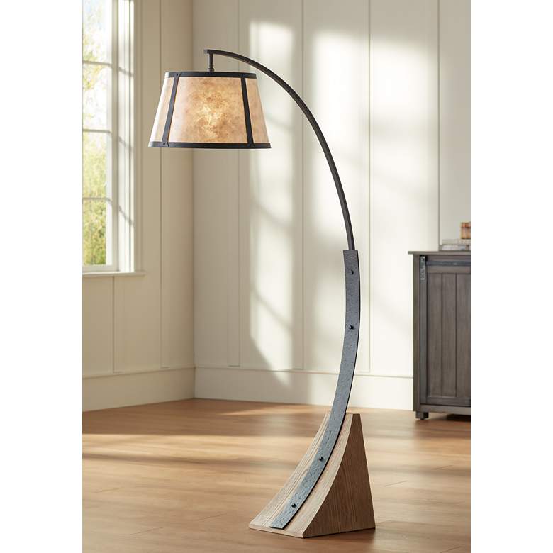 Franklin Iron Works Oak River 66 1/2" Gray Blond Mica Arc Floor Lamp - Ozark Cabin Décor, LLC