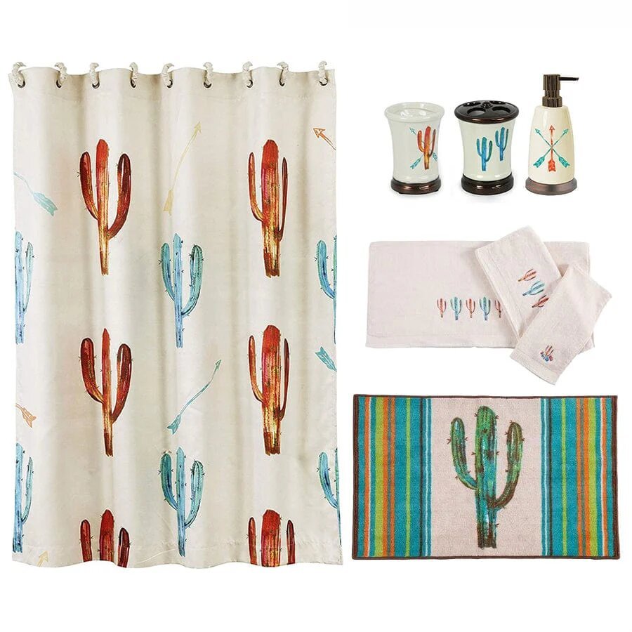 Cactus 8 - PC Bathroom Accessory and Cream Towel Set - Ozark Cabin Décor, LLC