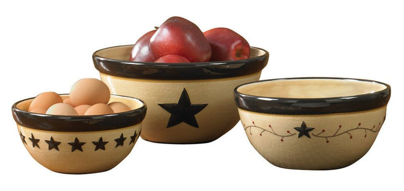 Bear & Moose Stoneware Mixing Bowl Set - 3 Pcs - Small: 7Dia x 3A 1/2 H; Medium: 8A 1/4 Dia, Black Forest Decor