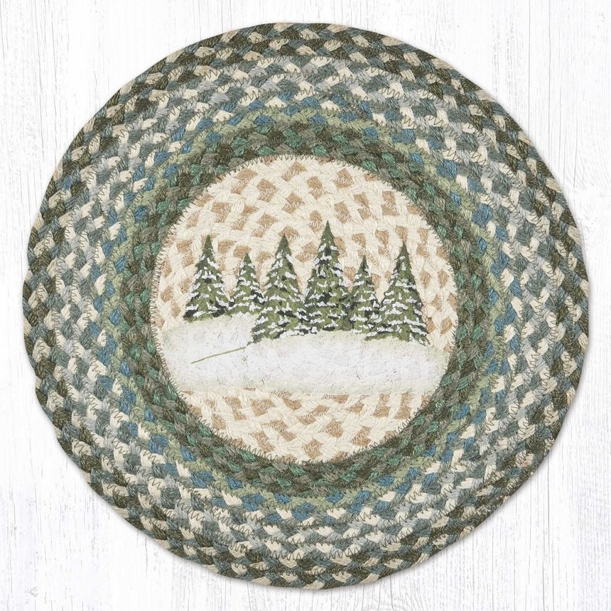 Snowy Cedar Trees Braided Jute Chair Pad Ozark Cabin D cor LLC