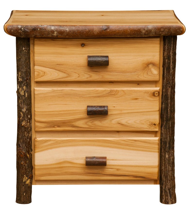 81050-T XL Natural Hickory Log Three Drawer Nightstand - Ozark Cabin Décor, LLC