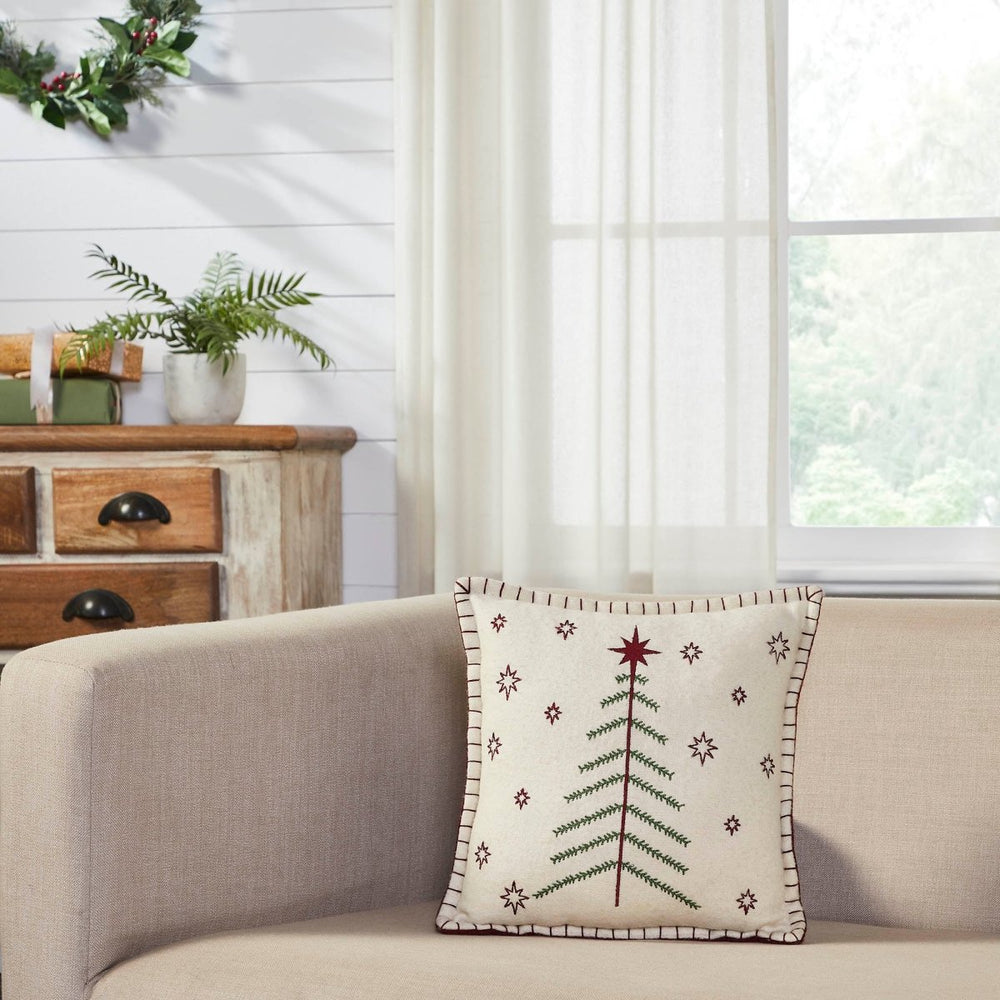 Farmhouse Pine Grove Trees Pillow Green Christmas Embroidered