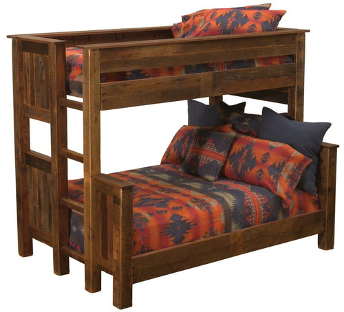 B10149 Fireside Lodge Barnwood Queen/Queen Bunk Bed - Ladder Right - Ozark Cabin Décor, LLC