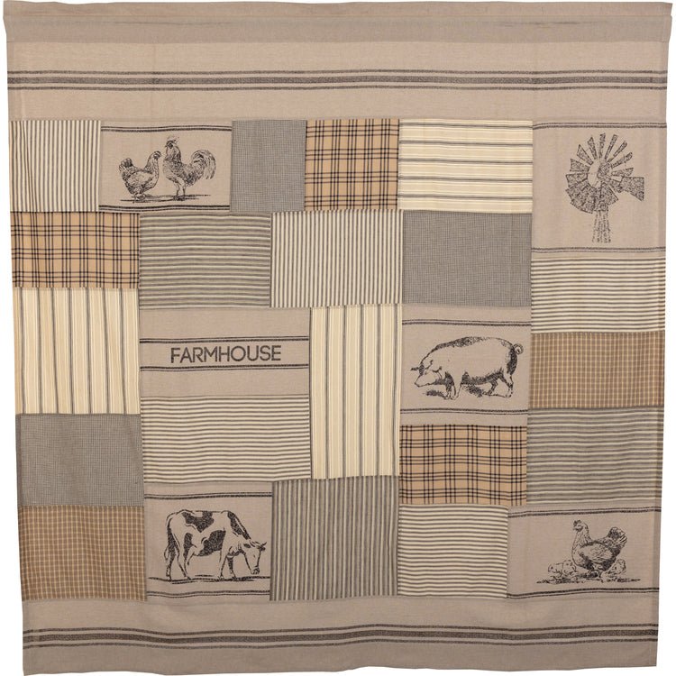 Sawyer Mill Charcoal Stenciled Patchwork Shower Curtain - Ozark Cabin Décor, LLC