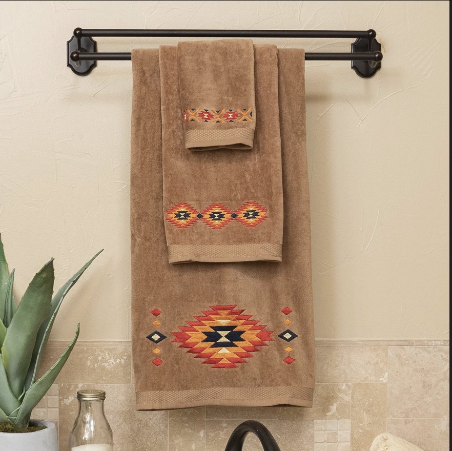 Del Sol Embroidery 6-PC Bath Towel Set - Mocha - Ozark Cabin Décor, LLC