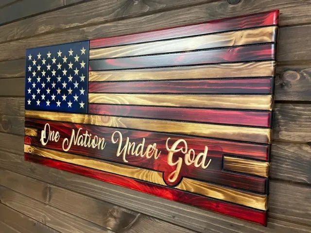 One Nation Under God Wooden American Flag - Ozark Cabin Décor, LLC