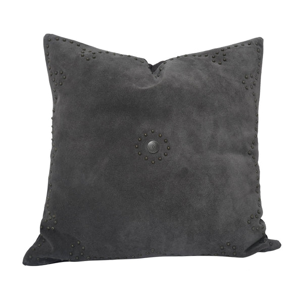 Western Suede Antique Silver Concho & Studded Lumbar Pillow, Black