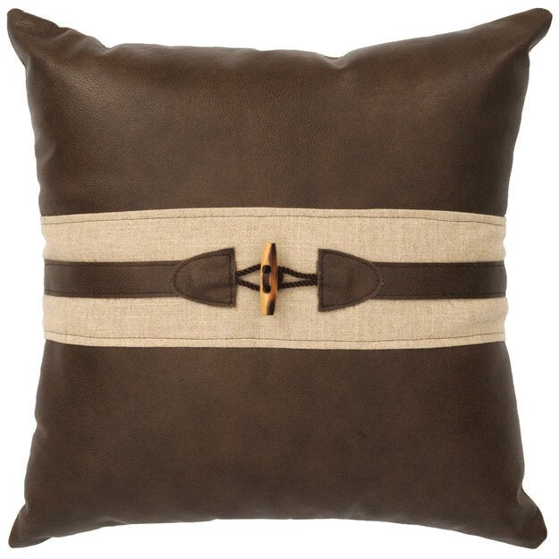 Wooded River Linen Natural & Caribou Leather Pillow - Ozark Cabin Décor, LLC