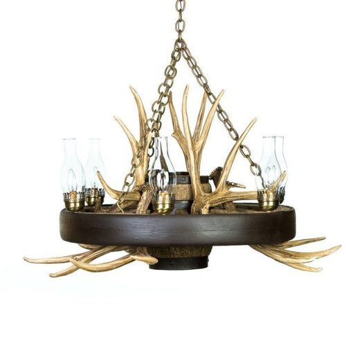 Wagon Wheel Mule Deer Antler Chandelier - Ozark Cabin Décor, LLC