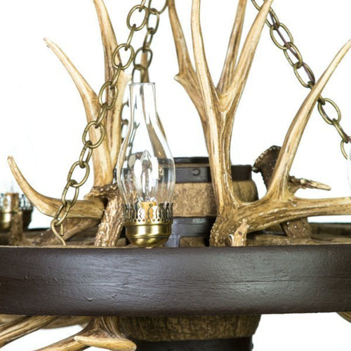 Wagon Wheel Mule Deer Antler Chandelier - Ozark Cabin Décor, LLC