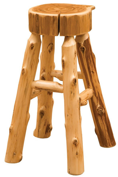 Fireside Lodge Cedar Log Bar Stool – Slab Seat W/ Outside Foot Rest